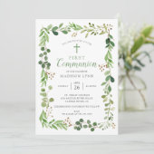 Soft Green Leaf Erste Kommune Einladung (Stehend Vorderseite)