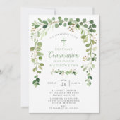 Soft Green Leaf Erste Kommune Einladung (Vorderseite)