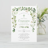 Soft Green Leaf Erste Kommune Einladung (Stehend Vorderseite)
