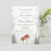 Soft Green Mushroom Thema Kinderdusche Einladung (Stehend Vorderseite)