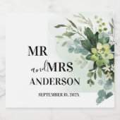 Soft Green Succulent Wedding Floral Botanical Pape Bierflaschenetikett (Einzelnes Label)
