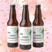 Soft Green Succulent Wedding Floral Botanical Pape Bierflaschenetikett