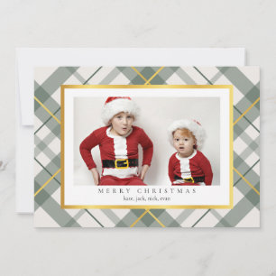 Soft Green Tartan Kariert Imitats Gold Weihnachtsk Feiertagskarte