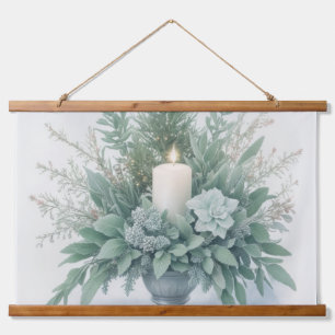 Soft Green Tones Weihnachtskerze Wandteppich Mit Holzrahmen