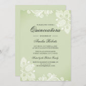 Soft Green Vintag Lace Quinceanera Einladung (Vorne/Hinten)