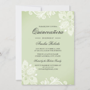 Soft Green Vintag Lace Quinceanera Einladung