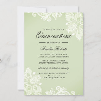 Soft Green Vintag Lace Quinceanera Einladung