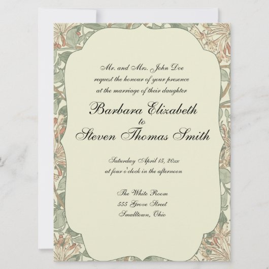 Soft Green Vintag William Morris Honeysuckle Einladung (Vorderseite)