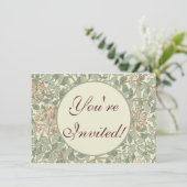 Soft Green Vintag William Morris Honeysuckle Einladung (Stehend Vorderseite)