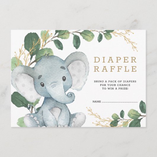 Soft Greenerenery Gold Baby Elephant Diaper Raffle Begleitkarte (Vorderseite)