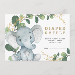 Soft Greenerenery Gold Baby Elephant Diaper Raffle Begleitkarte