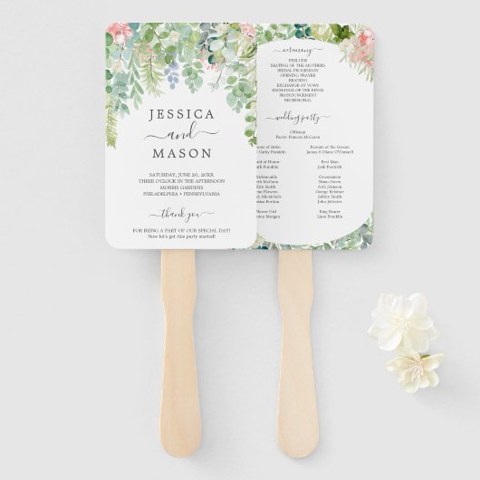Soft Greenerity Wedding Fan Programm Fächer (Vorne und Hinten)