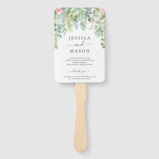 Soft Greenerity Wedding Fan Programm Fächer (Vorderseite)