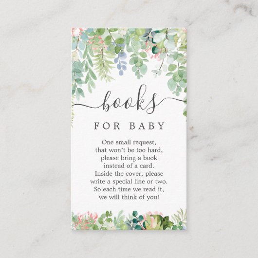 Soft Greenery Book Request Baby Shower Card Begleitkarte (Vorderseite)