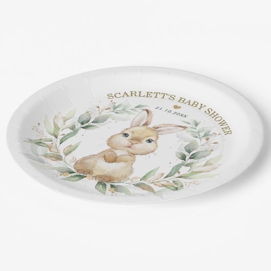 Soft Greenery Bunny Oaster Rabbit Baby Dusche Pappteller (Schrägansicht)