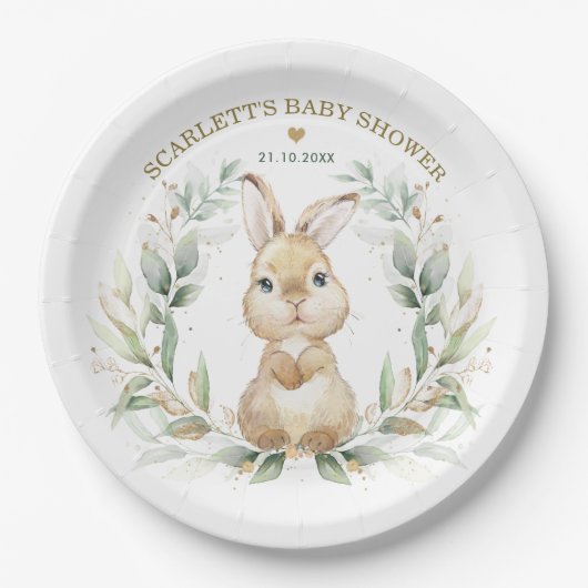 Soft Greenery Bunny Oaster Rabbit Baby Dusche Pappteller (Vorderseite)