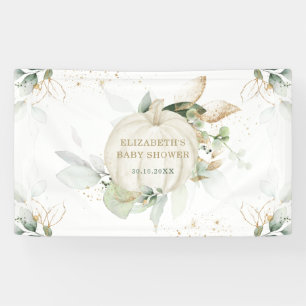 Soft Greenery Gold Pumpkin Fall Baby Shower Party Banner