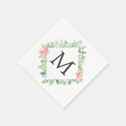 Soft Greenery Monogram Cocktail Napkin Serviette (Ecke)