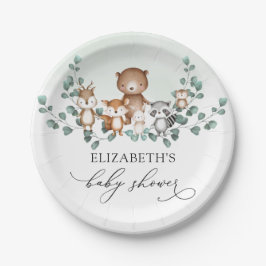 Soft Greenery Woodland Animals Babydusche Dekorati Pappteller