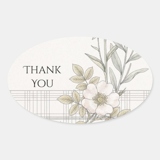 Soft Grey Tartan Rose Hochzeit Danke Sticker (Vorderseite)