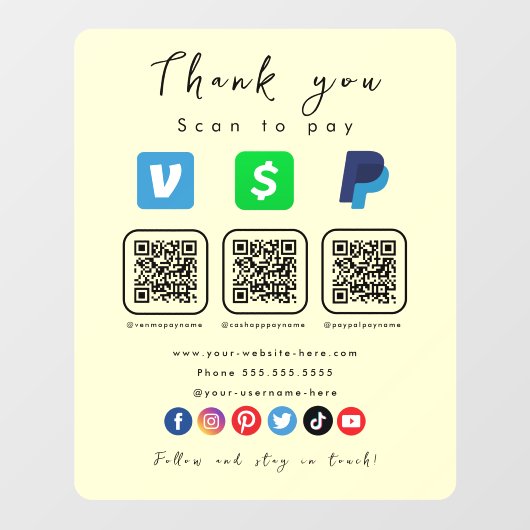 Soft Groovy Multi QR Code Paypal Venmo Cash App Fensteraufkleber (Blatt)