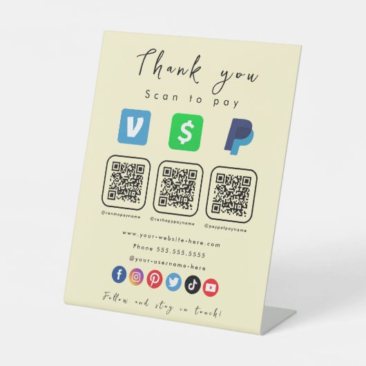 Soft Groovy Multi QR Code Paypal Venmo Cash App Sockelschild (Vorderseite)