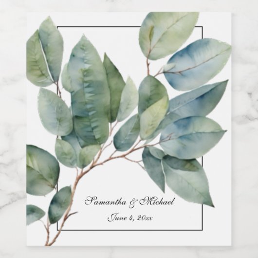 Soft Grüntöne teal botanische elegante Kalligraphi Weinetikett (Einzelnes Label)