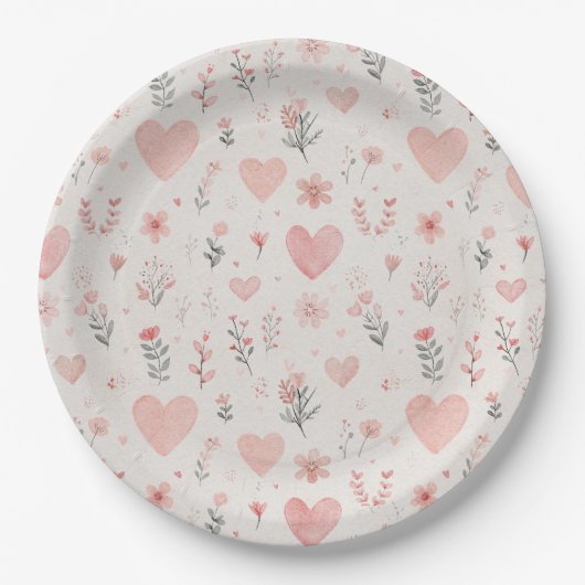 Soft Heart Floral Paper Plates Pappteller (Vorderseite)
