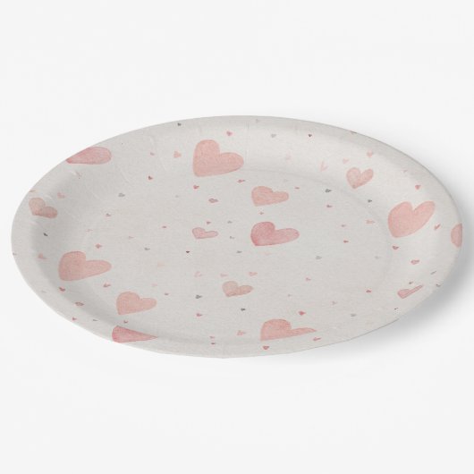 Soft Heart Pattern Paper Plates Pappteller (Schrägansicht)