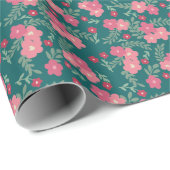 Soft Holiday Floral Pattern – Pink, Red, Teal Geschenkpapier (Rolleneckpunkt)