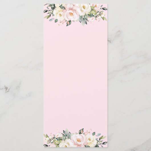 Soft Hued Blush Pink Elfenbeinblume Hochzeitsmenü Programm (Rückseite)