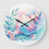 Soft Iridescent Pastel Hues Conch Seashell Große Wanduhr (Vorderseite)