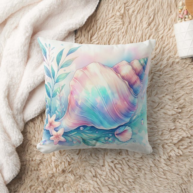 Soft Iridescent Pastel Hues Conch Seashell Kissen (Decke)
