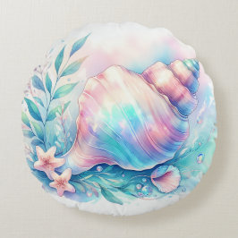 Soft Iridescent Pastel Hues Conch Seashell Rundes Kissen