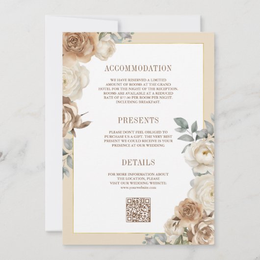 Soft Ivory Beige Blütengold Alles in einer Hochzei Einladung (Rückseite)