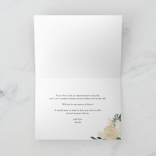 Soft Ivory Blume und Greenery Matron of Honor Einladung (Innenseite)
