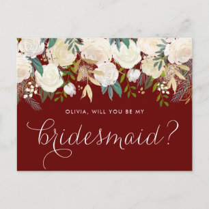 Soft Ivory Blumengarten rot meine Bridesmaid Einladungspostkarte
