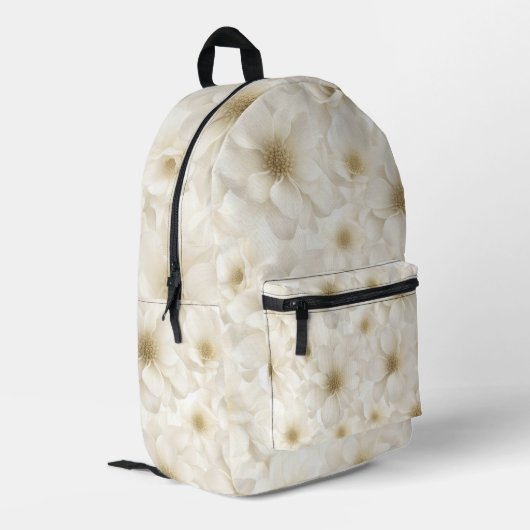 Soft Ivory Floral Abstrakt Bedruckter Rucksack (Rückseitige Ecke links)