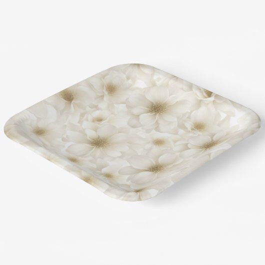 Soft Ivory Floral Abstrakt Pappteller (Gewinkelt)