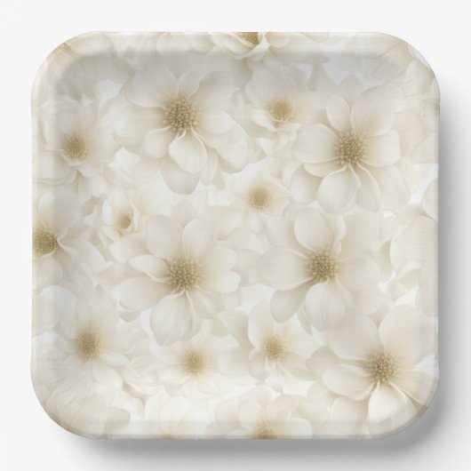 Soft Ivory Floral Abstrakt Pappteller (Vorderseite)