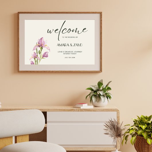 Soft Ivory & Iris Wedding Willkommen Acrylschild