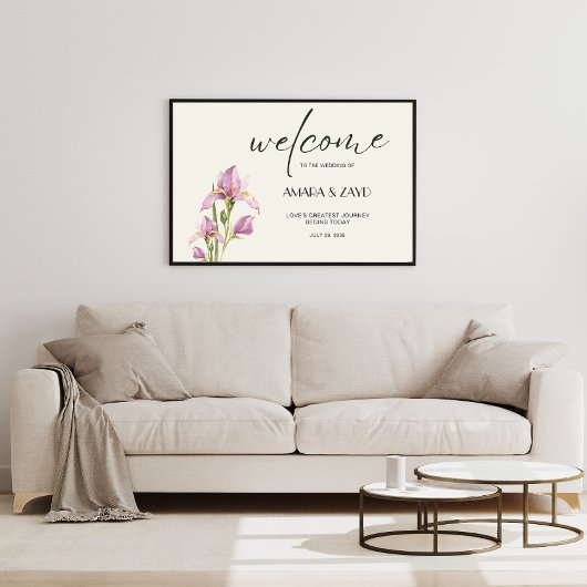 Soft Ivory & Iris Wedding Willkommen Acrylschild