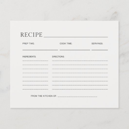 Soft Ivory Minimalistisch Brautparty Rezept Card (Vorderseite)