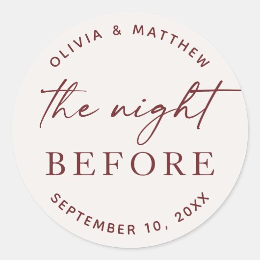 Soft Ivory Modern Script Wedding Rehearsal Dinner Runder Aufkleber (Vorderseite)