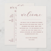 Soft Ivory Script Wedding Timeline + Welcome Einladung (Vorne/Hinten)
