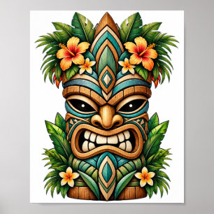 Soft Jade Blossom Tiki Poster