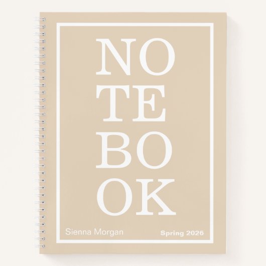 Soft Khaki/Beige Modern Big "NOTEBOOK" Notizblock (Vorderseite)