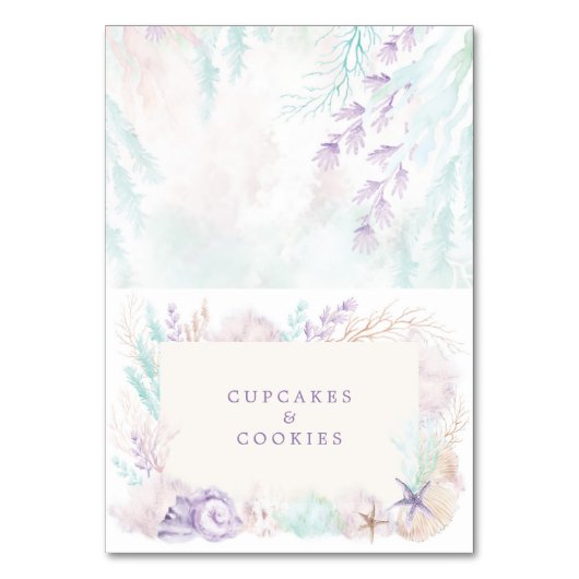 Soft Lavender Aquamarin Ocean Food Labels Platzkar Tischnummer (Vorderseite)