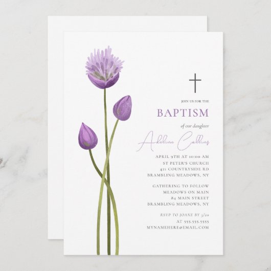 Soft Lavender Bubble Blume Minimalistische Taufe Einladung (Vorne/Hinten)