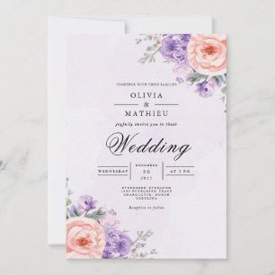 Soft Lavender Coral Floral Romance Hochzeit Einladung